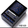 Men's tie six-piece suit gift box set with polyester silk grid pattern tie and square scarf in high-end gift box