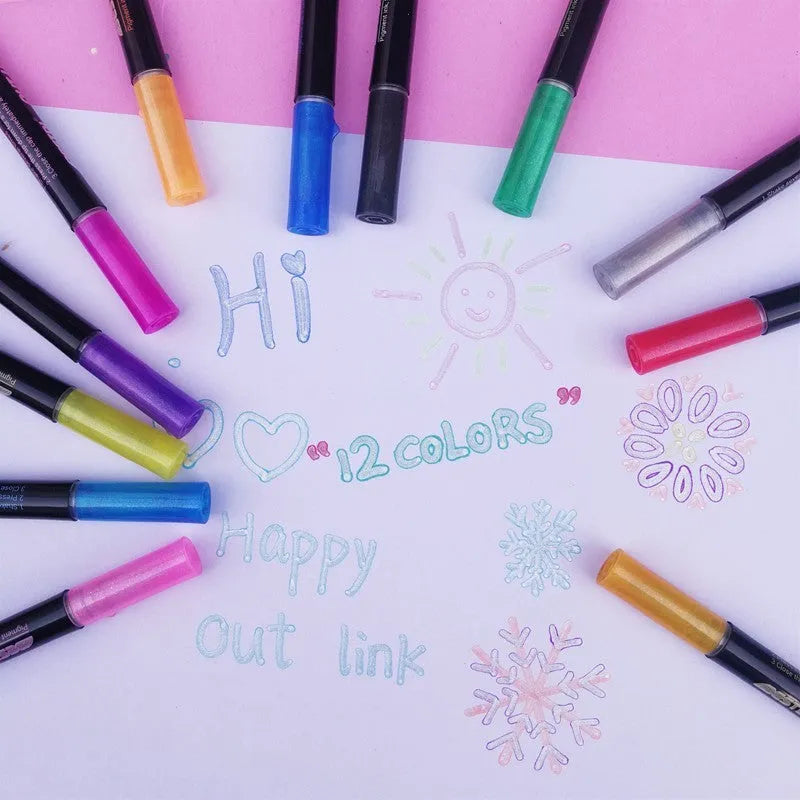 12 colour double-line contour pen set with flashing highlighter tips in plastic storage case
