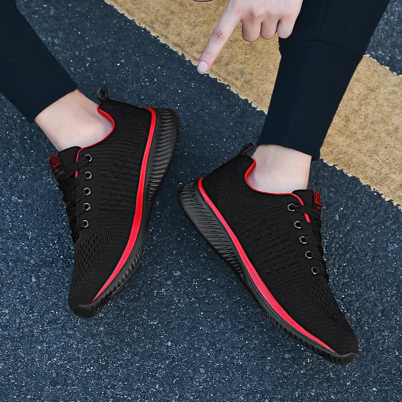 Men's everyday running shoes viscose sole low heel textile insole black and red colour 9088 series 800g
