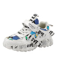 Boys' velcro sports sneakers in beige blue, white red, and bright red colours with rubber soles