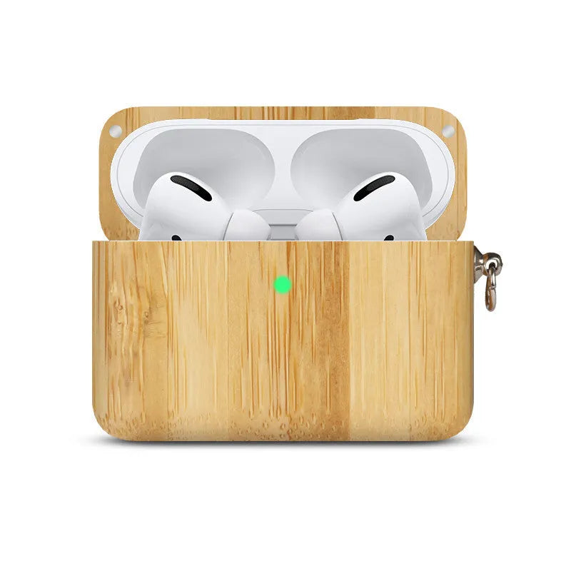 Solid wood Bluetooth earphone sleeve in choices of bamboo, cherry, maple, walnut, or huali wood.
