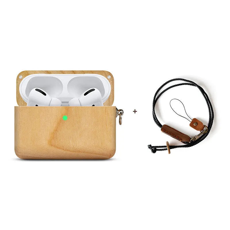 Solid wood Bluetooth earphone sleeve in choices of bamboo, cherry, maple, walnut, or huali wood.
