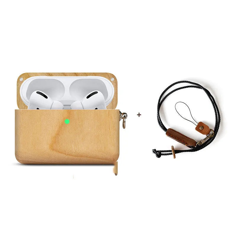 Solid wood Bluetooth earphone sleeve in choices of bamboo, cherry, maple, walnut, or huali wood.