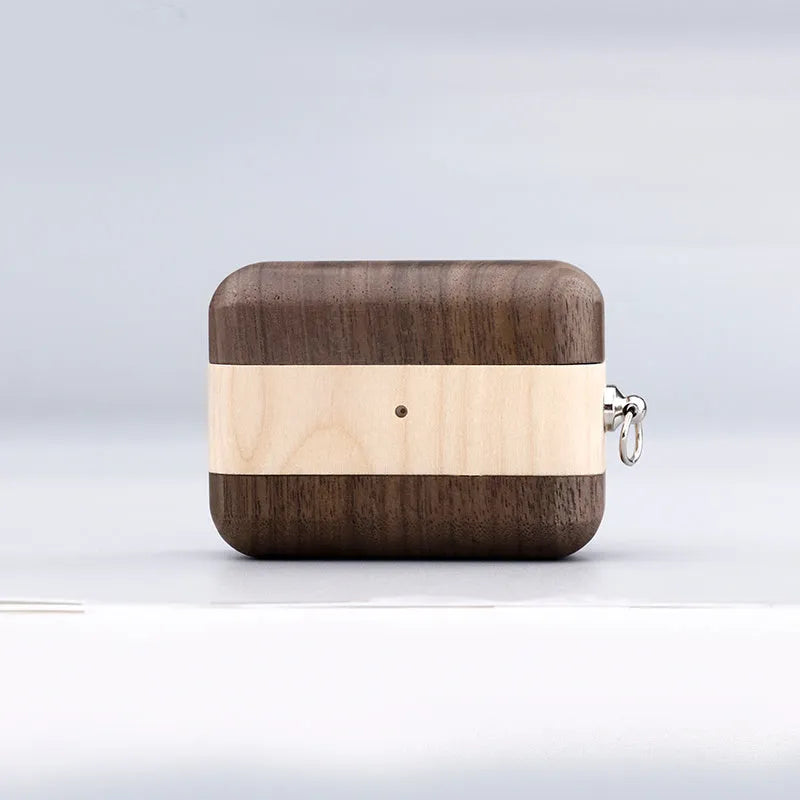 Solid wood Bluetooth earphone sleeve in choices of bamboo, cherry, maple, walnut, or huali wood.