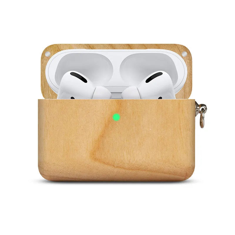 Solid wood Bluetooth earphone sleeve in choices of bamboo, cherry, maple, walnut, or huali wood.