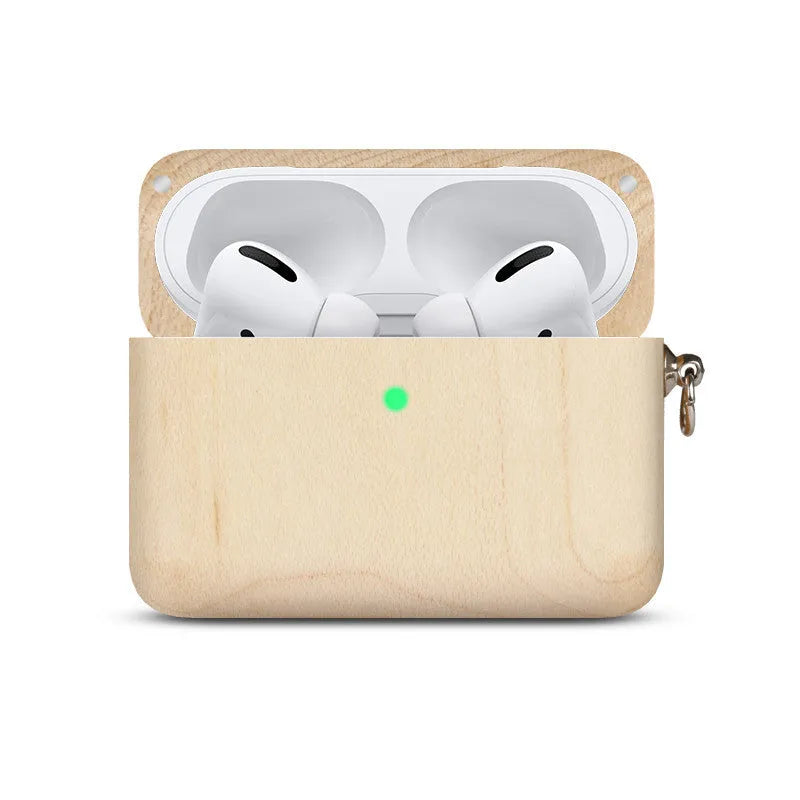 Solid wood Bluetooth earphone sleeve in choices of bamboo, cherry, maple, walnut, or huali wood.