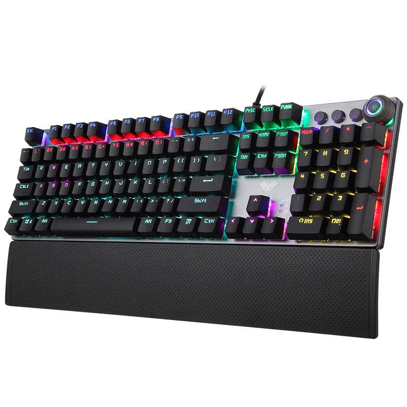 Metal mechanical gaming keyboard with green switches and backlit keys in black colour option