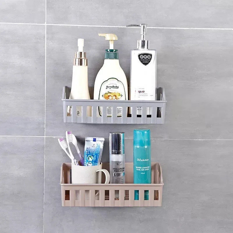 Off-white wall suction storage basket PP plastic 26.5x12x6cm bathroom kitchen