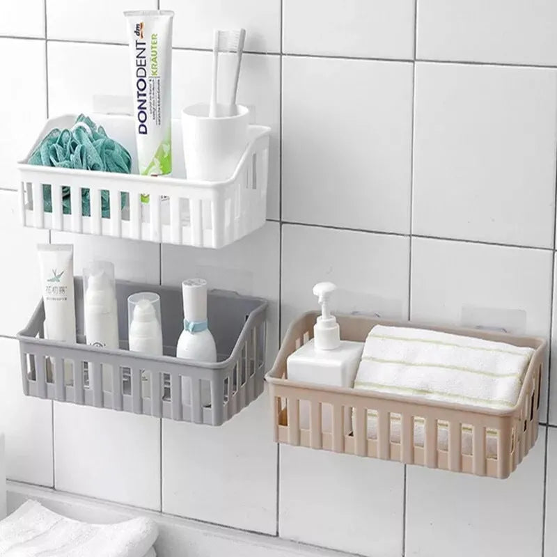 Off-white wall suction storage basket PP plastic 26.5x12x6cm bathroom kitchen