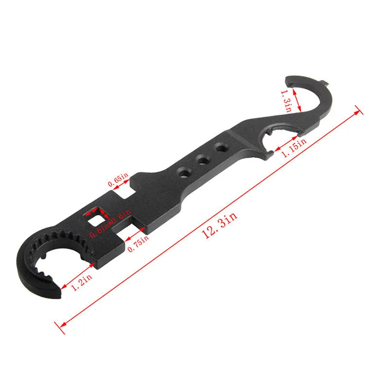 Black all-steel combination wrench for AR15 and M4 rifles showing dual-purpose design