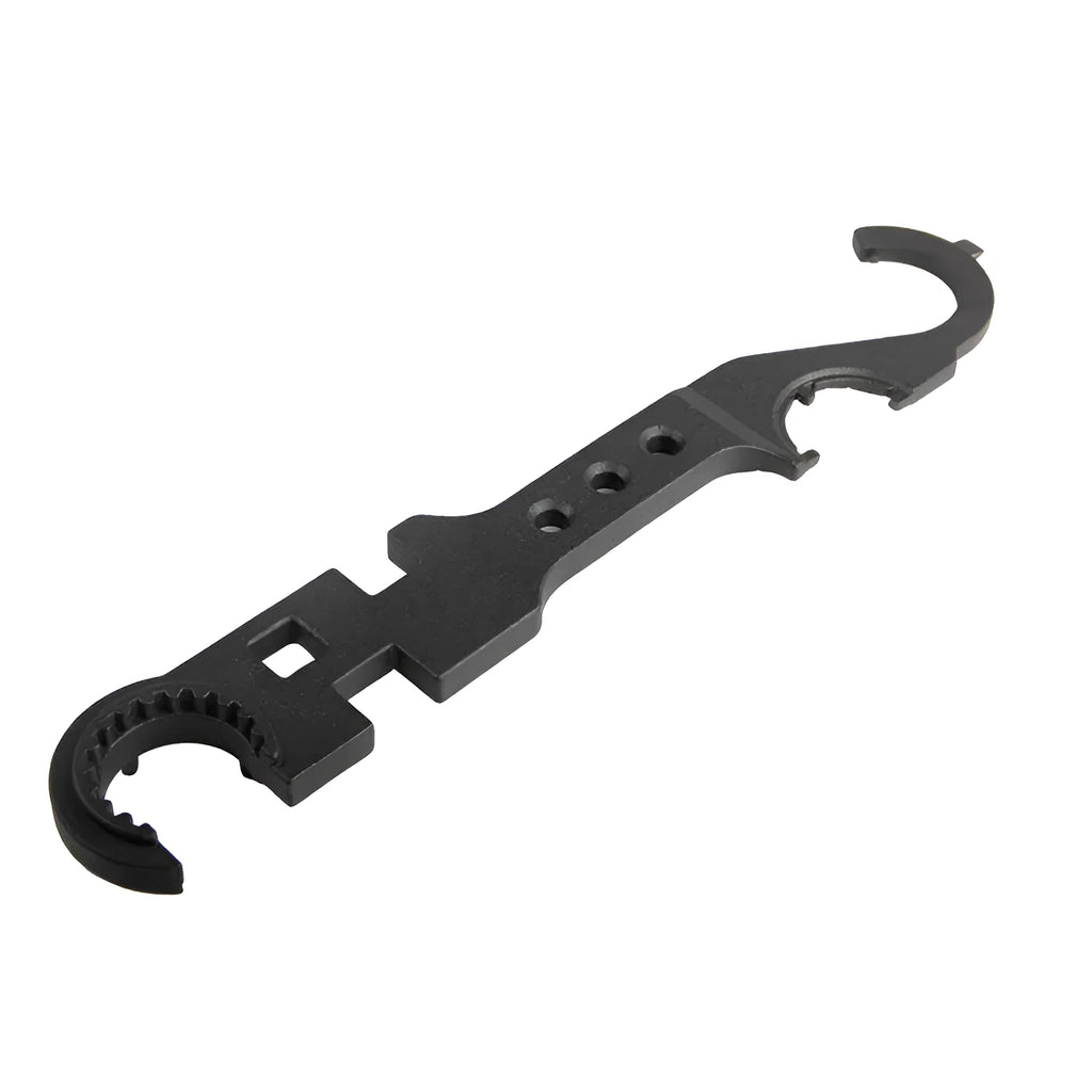 Black all-steel combination wrench for AR15 and M4 rifles showing dual-purpose design