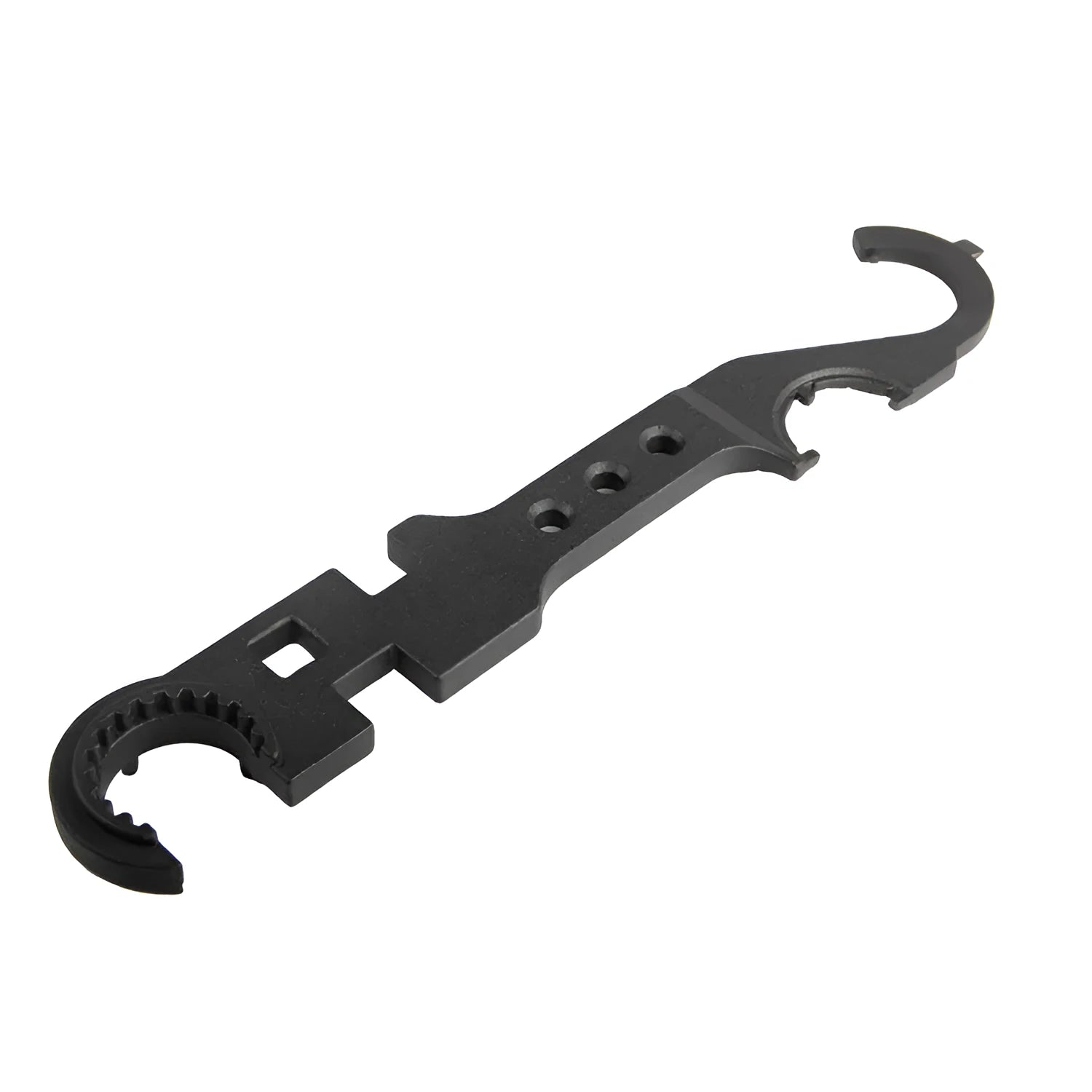 Black all-steel combination wrench for AR15 and M4 rifles showing dual-purpose design