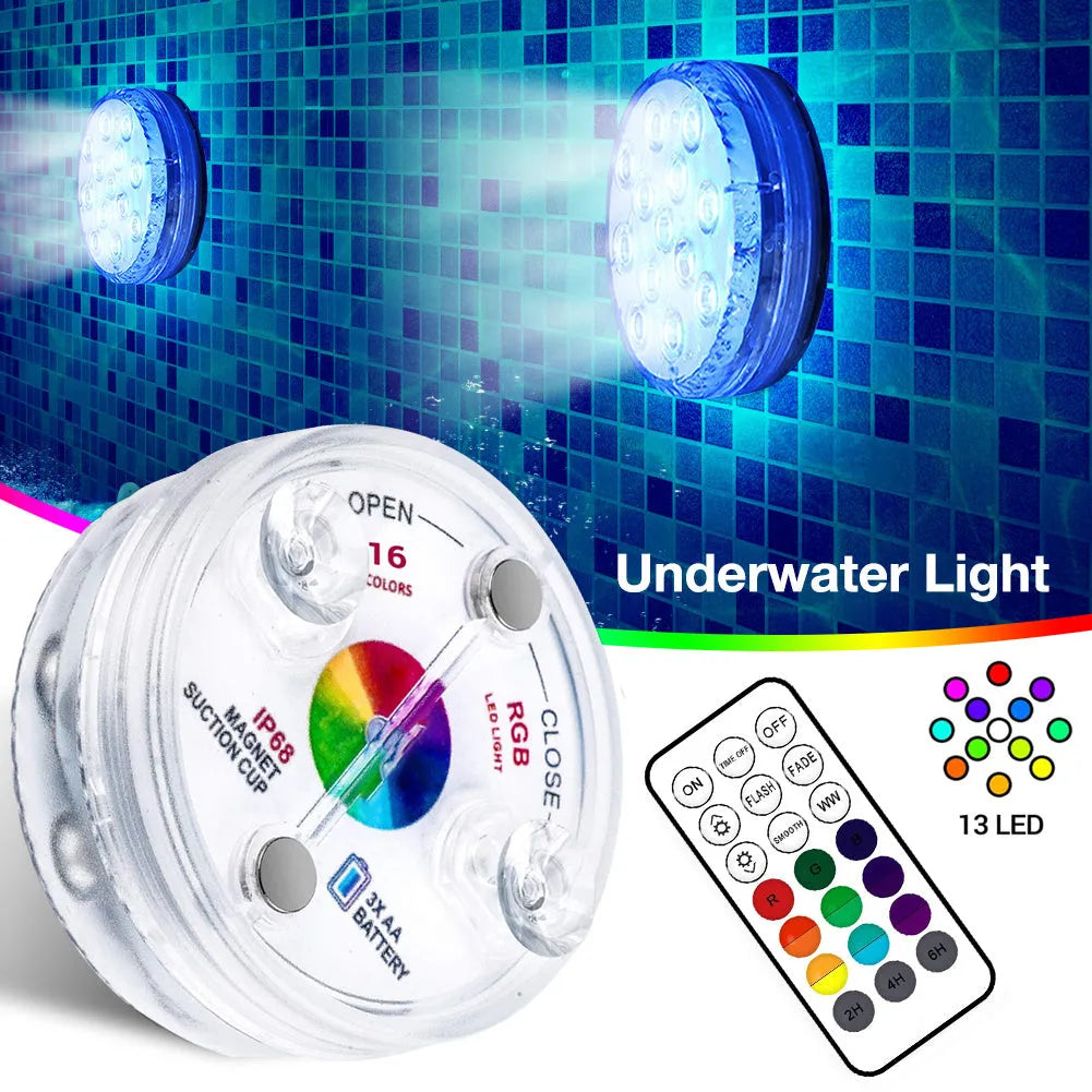 13 LED submersible underwater light with suction cup for pool fountain garden bathroom IP68 waterproof