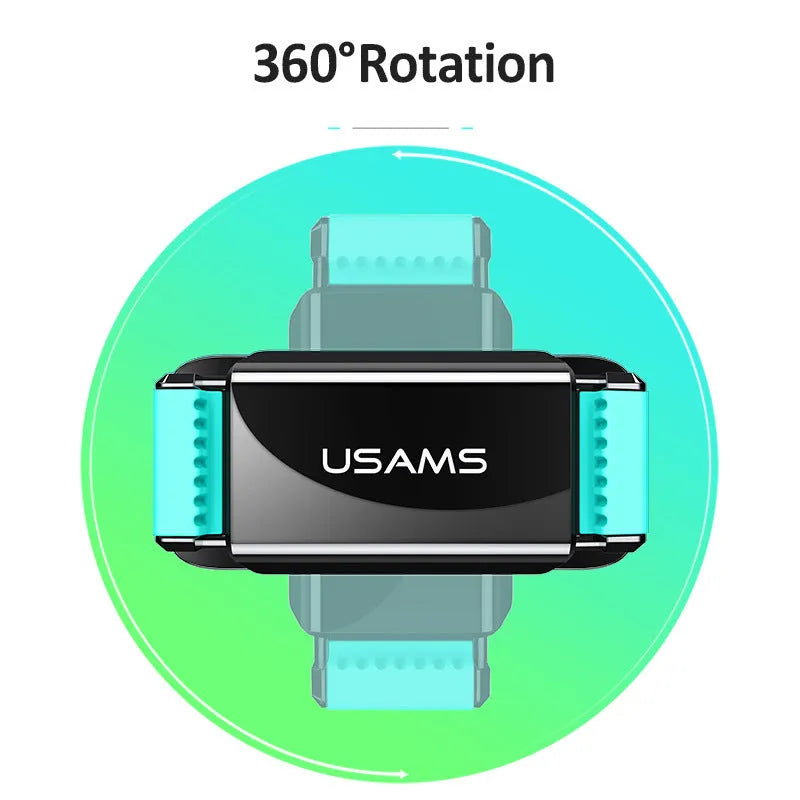 Black 360 rotating double buckle car holder clipped onto car air vent