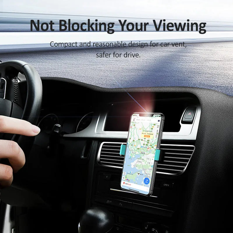 Black 360 rotating double buckle car holder clipped onto car air vent