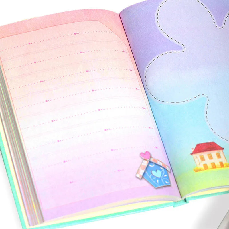 Primary school student lock diary notebook with heart design in pink, blue, green, orange colours