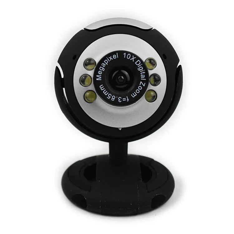 USB computer webcam with a ring of six LED lights around the lens and a manual dimming switch