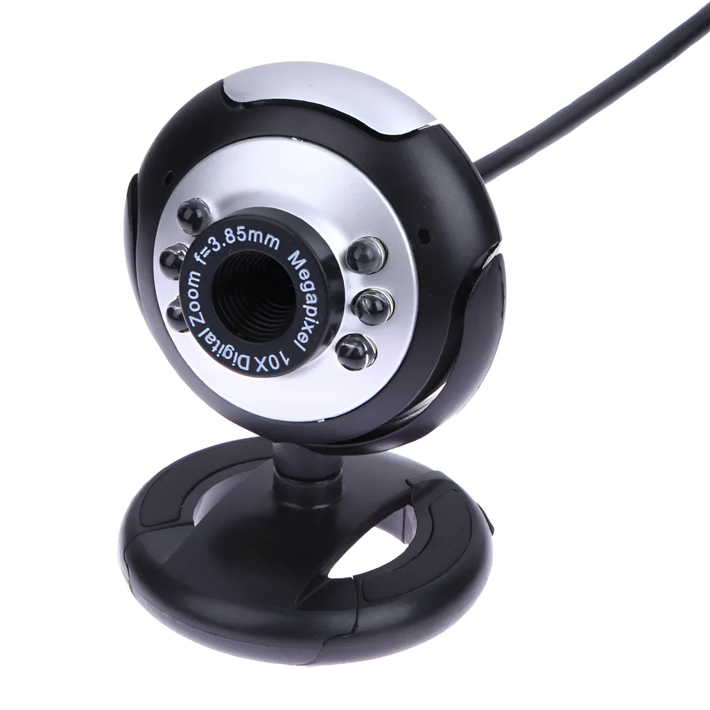 USB computer webcam with a ring of six LED lights around the lens and a manual dimming switch