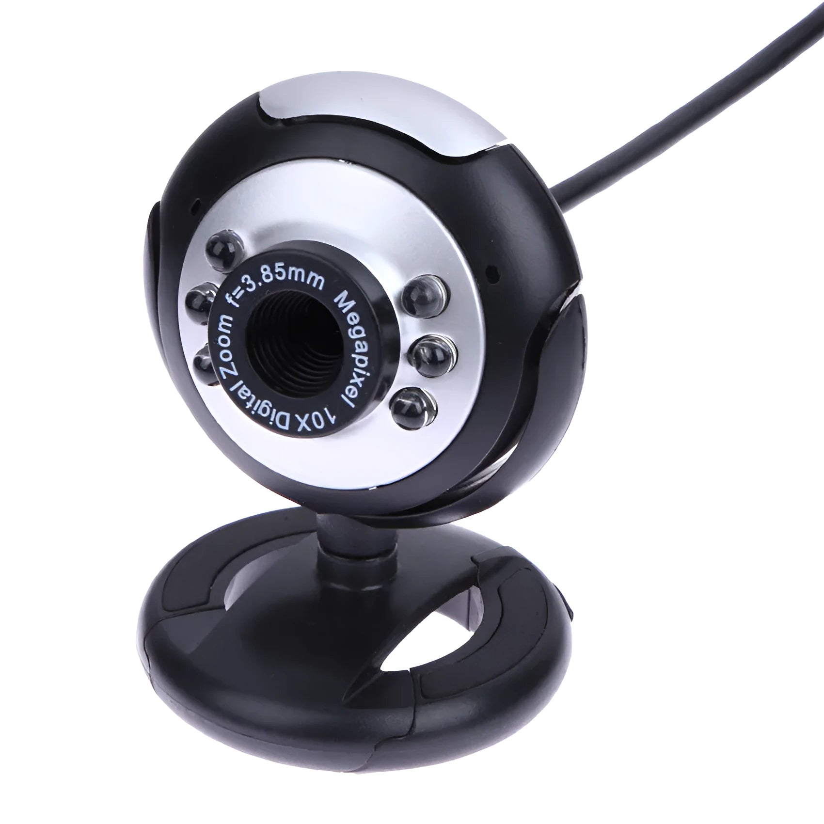 USB computer webcam with a ring of six LED lights around the lens and a manual dimming switch