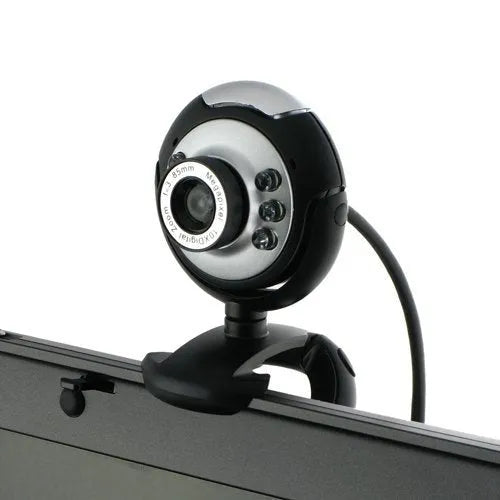 USB computer webcam with a ring of six LED lights around the lens and a manual dimming switch