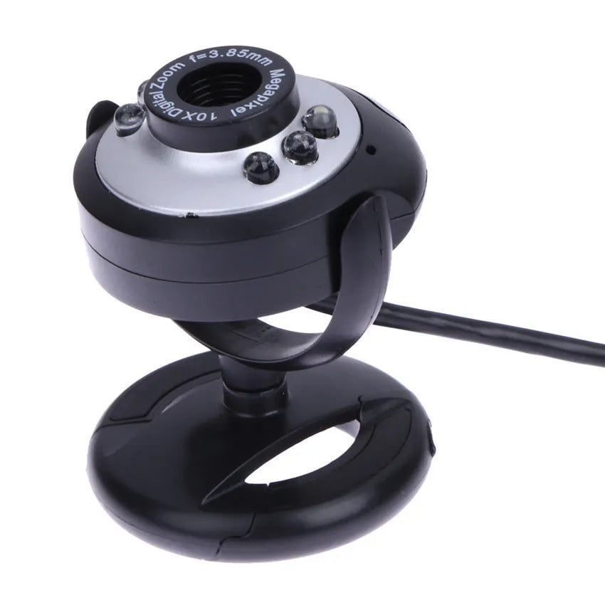 USB computer webcam with a ring of six LED lights around the lens and a manual dimming switch