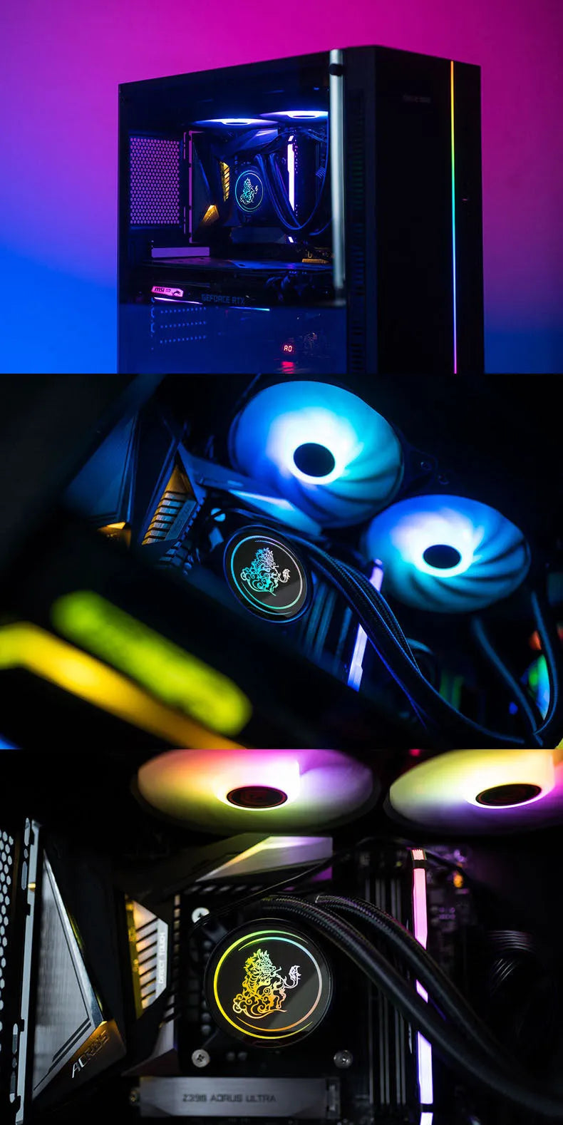 Kirin 240mm copper-aluminium CPU water cooling radiator with ARGB fans