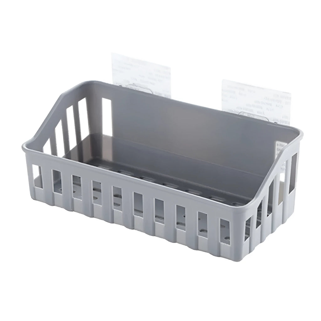 Off-white wall suction storage basket PP plastic 26.5x12x6cm bathroom kitchen