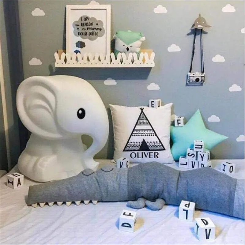 Cartoon baby crib bumper made of cotton fabric, 185cm length, available in grey or colourful for infant cot safety and nursery decoration