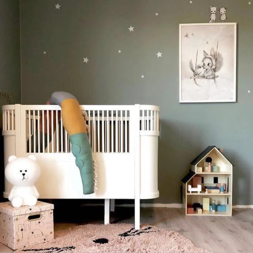 Cartoon baby crib bumper made of cotton fabric, 185cm length, available in grey or colourful for infant cot safety and nursery decoration