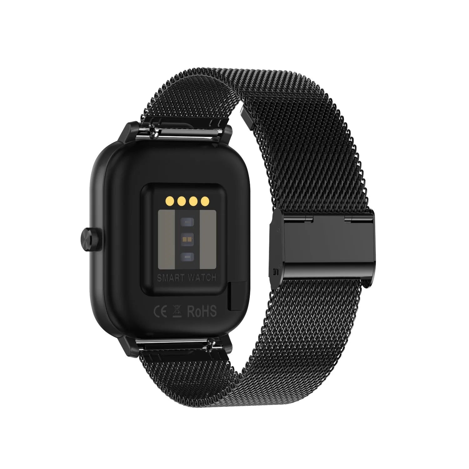 Smart bracelet with 1.54-inch screen showing health stats, shown with both silicone and mesh steel strap options.