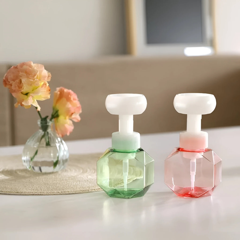 Foam flower bottle with non-woven fabric cover in blue, green, pink, and yellow colour options for craft adhesive application.