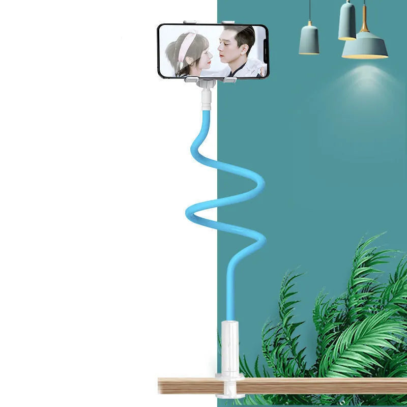 Blue bedside mobile phone holder with memory alloy hose and clamp base