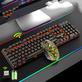 Rechargeable wireless keyboard with mechanical axis keys and backlight, black casing, orange LED lighting