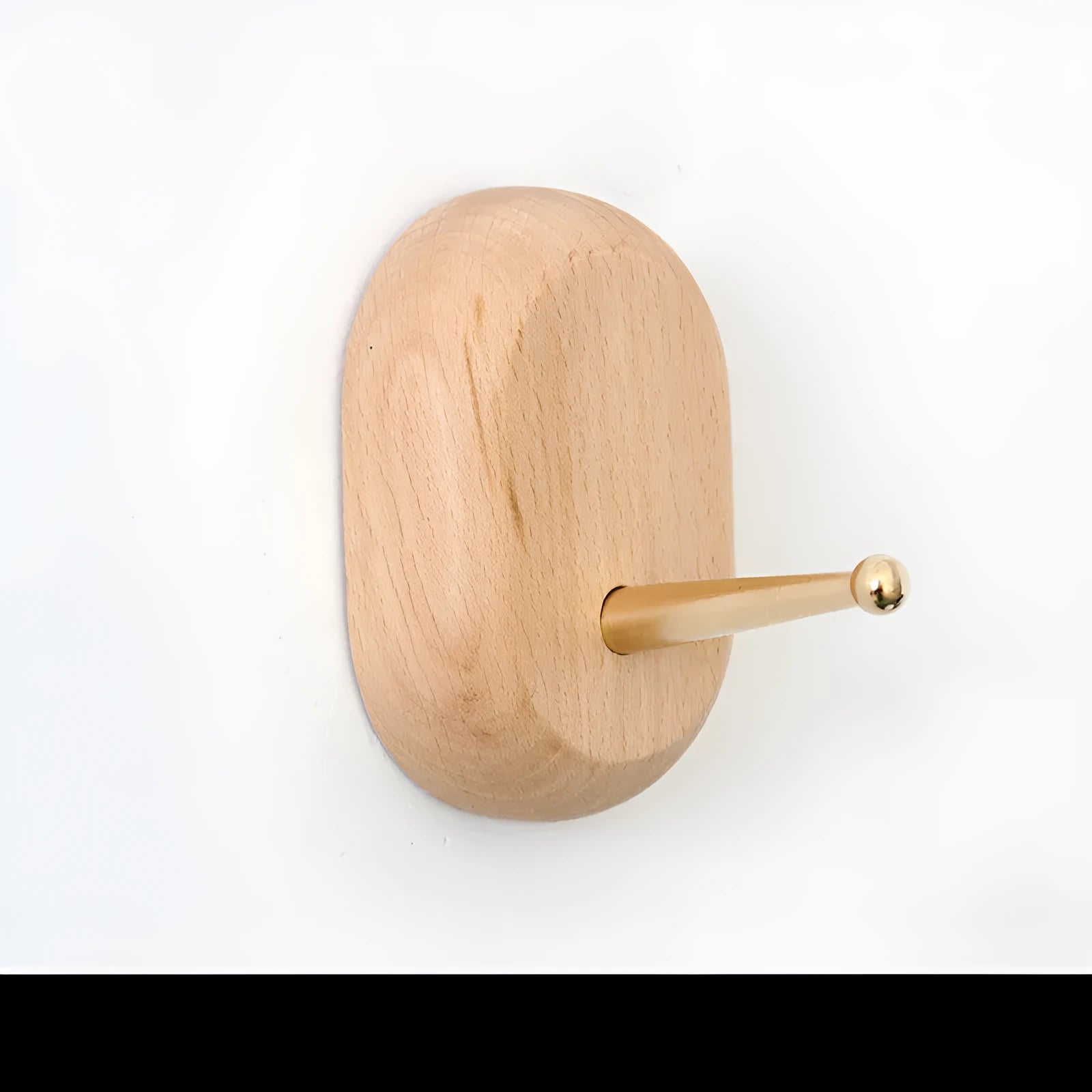 Beech wood adhesive wall hook in brass finish with 10kg capacity and geometric shape options