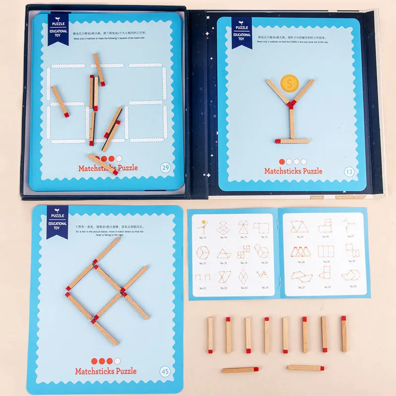 Thinking Match Montessori wooden educational toy set with question cards and matches for problem solving