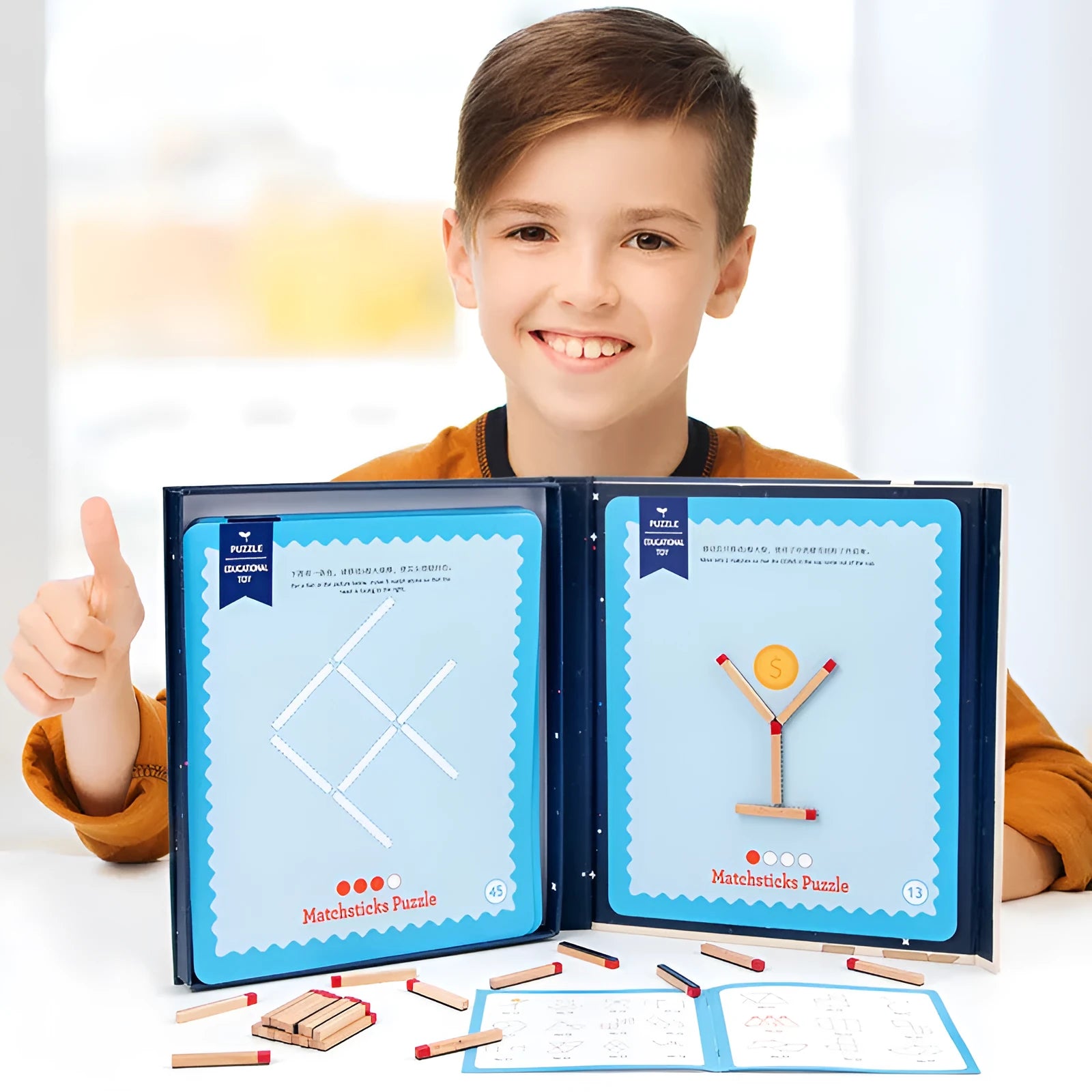 Thinking Match Montessori wooden educational toy set with question cards and matches for problem solving