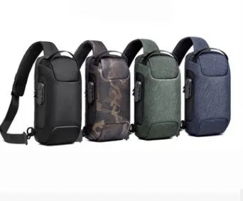 Men's medium canvas chest bag in army green with zipper and internal pockets