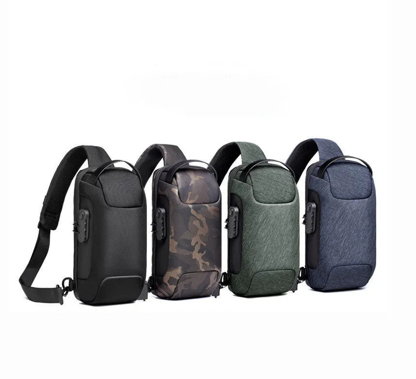 Men's medium canvas chest bag in army green with zipper and internal pockets