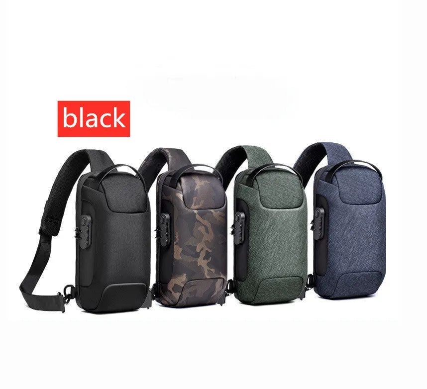 Men's medium canvas chest bag in army green with zipper and internal pockets