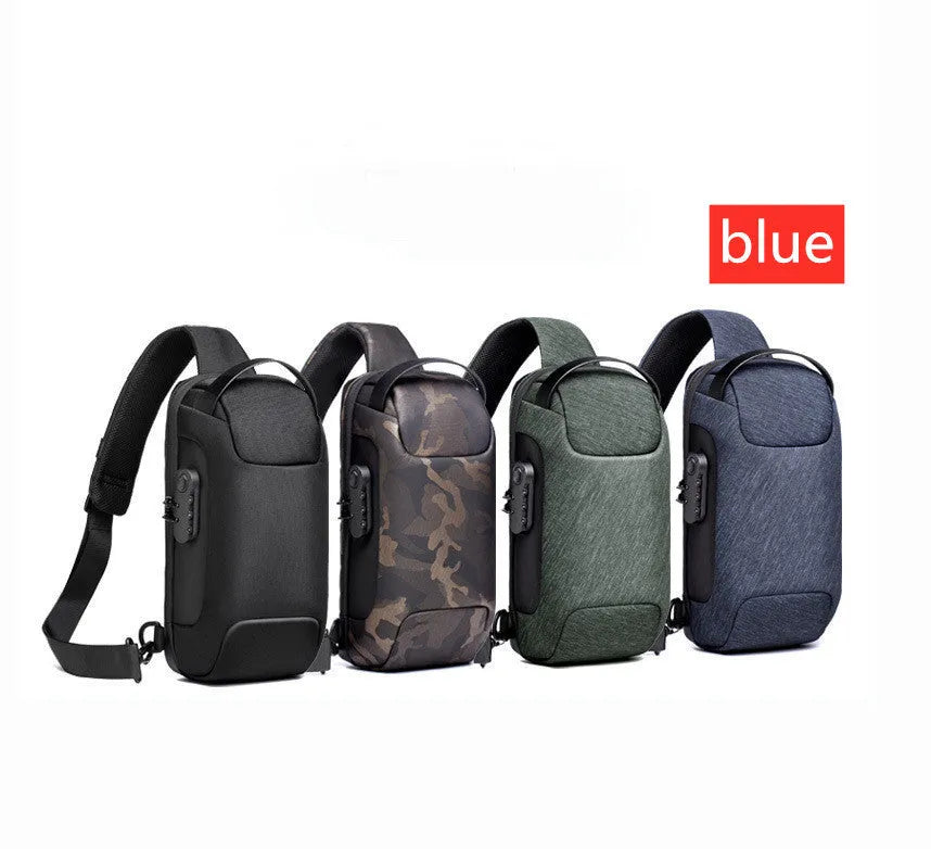 Men's medium canvas chest bag in army green with zipper and internal pockets