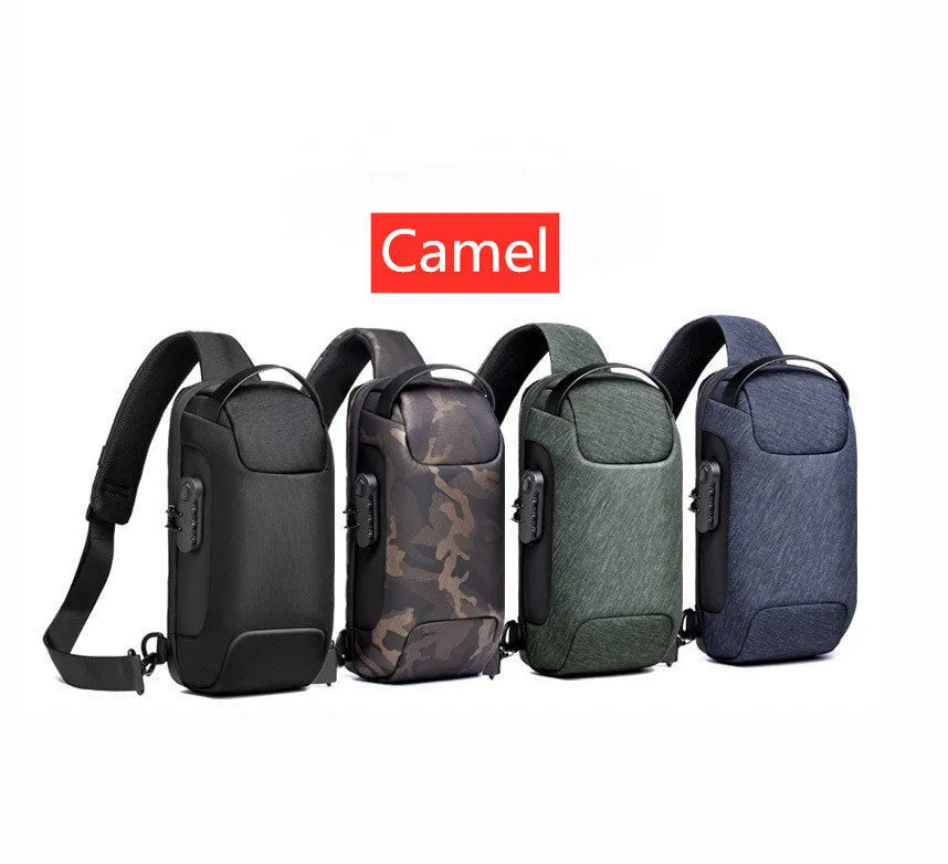 Men's medium canvas chest bag in army green with zipper and internal pockets