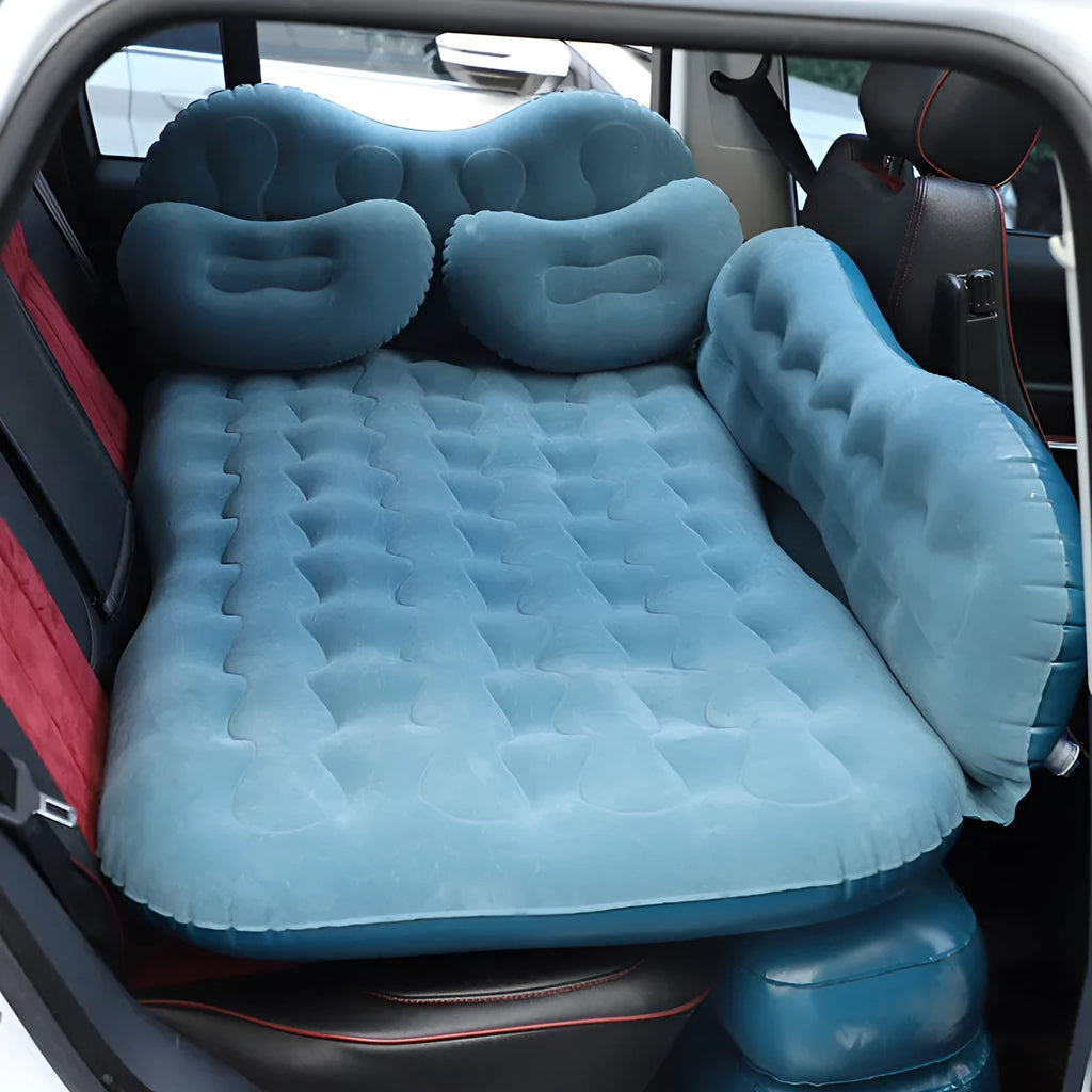 Blue car inflatable mattress made of flocking cloth with two pillows, 135x70cm size