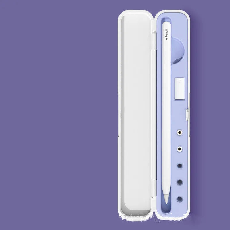 Hard shell protective travel case for Apple Pencil 1st and 2nd Generation in purple colour.