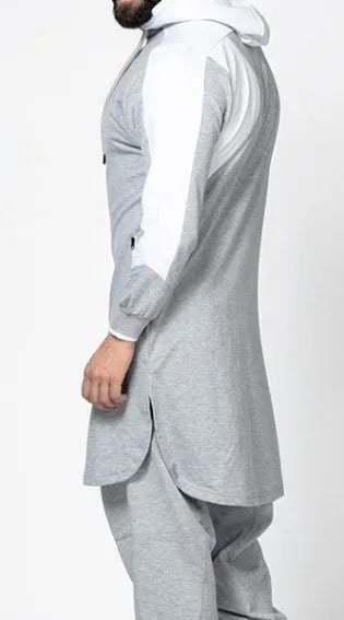 Men's colourblock robe-style zip pocket sweatshirt with plus-velvet lining, available in black, gray, green, white