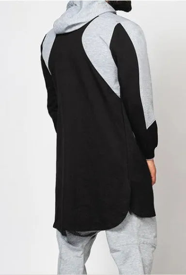 Men's colourblock robe-style zip pocket sweatshirt with plus-velvet lining, available in black, gray, green, white