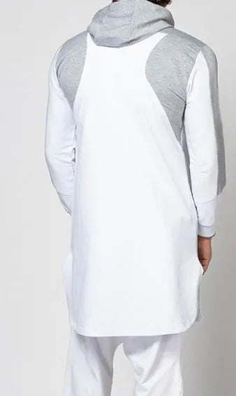 Men's colourblock robe-style zip pocket sweatshirt with plus-velvet lining, available in black, gray, green, white