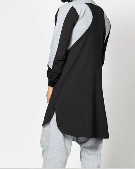 Men's colourblock robe-style zip pocket sweatshirt with plus-velvet lining, available in black, gray, green, white