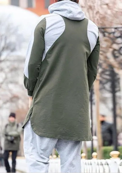 Men's colourblock robe-style zip pocket sweatshirt with plus-velvet lining, available in black, gray, green, white