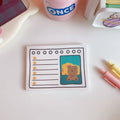 Kawaii bear cartoon design memo pads notebook for to-do lists, showing example colourful covers.