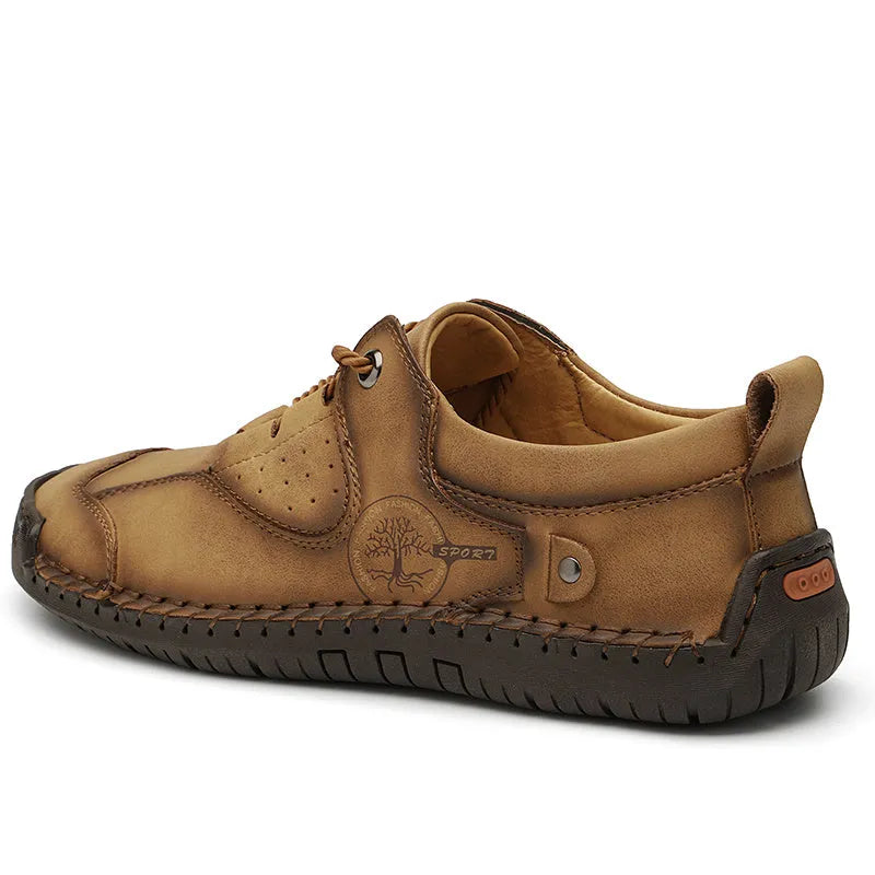 Men's black casual leather shoes with round toe and plain microfiber upper